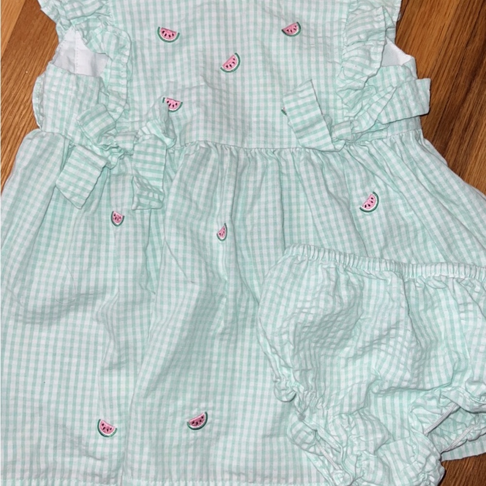 Starting Out Green and Pink Dress with Ruffle Details